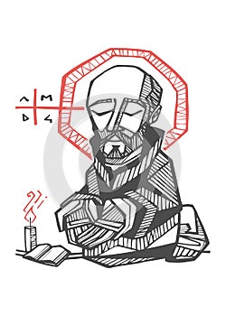 Saint Ignatius of Loyola hand drawn illustration photo