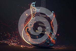 Digital illustration of electric guitar in glowing abstract background