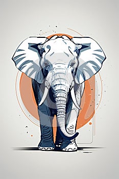Digital Illustration Of An Elephant, Line Art Drawing Style, Grey Background (Ai Generated)
