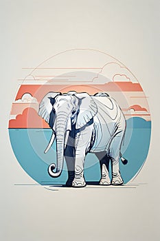 Digital Illustration Of An Elephant, Line Art Drawing Style, Grey Background (Ai Generated)