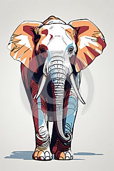 Digital Illustration Of An Elephant, Line Art Drawing Style, Grey Background (Ai Generated)