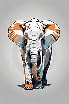 Digital Illustration Of An Elephant, Line Art Drawing Style, Grey Background (Ai Generated)
