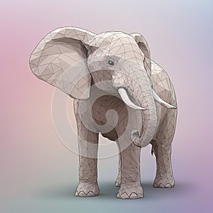 A digital illustration of an elephant with a low-poly design, featuring angular shapes