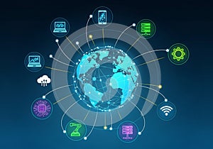 A digital illustration features a glowing, network-connected globe