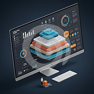 A digital illustration features a large computer monitor displaying a