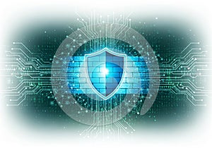 A digital illustration featuring a blue shield emblem set against a