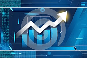 Digital illustration featuring a blue-toned background with a futuristic, technological theme