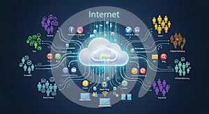 Digital illustration featuring a central cloud