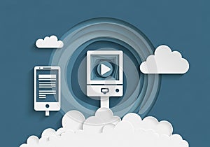 Digital illustration featuring cloud computing and media streaming