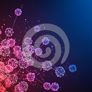 A digital illustration featuring interconnected 3D spherical structures resembling