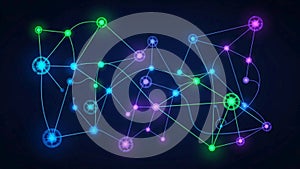 Digital illustration featuring a network of interconnected nodes