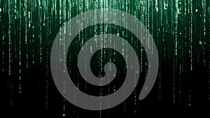 Digital code rain with green binary numbers on black background