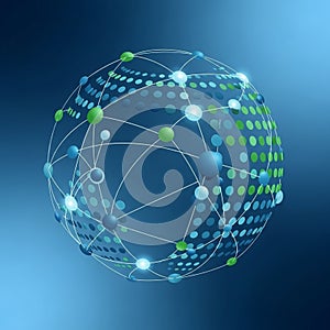 A spherical network with interconnected nodes against a gradient blue