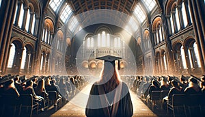 A digital illustration of a graduation ceremony