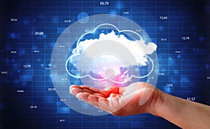 Digital illustration of hands showing the cloud computing symbol photo