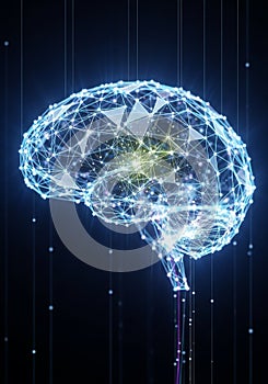 A digital illustration of a human brain constructed from