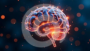 Brain Illustration with Glowing Effects on Dark Background â Artificial Intelligence and Innovation Concept