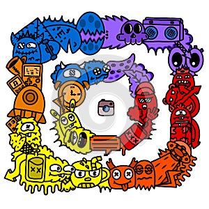 digital illustration, instagram logo themed doodle art photo