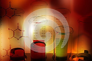 digital illustration of Laboratory equipments with molecules