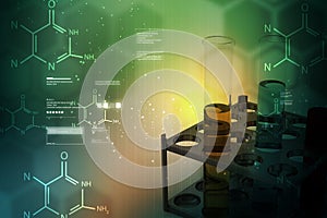 Digital illustration of Laboratory equipments with molecules