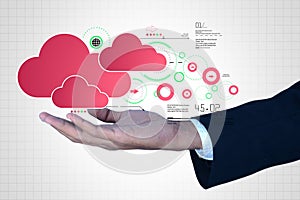 Man showing cloud technology with gear