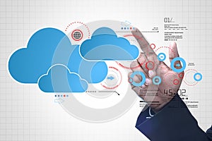 Man showing cloud technology with gear