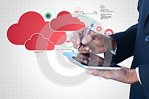 Man showing cloud technology