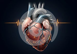 A digital illustration of a mechanical heart combines organic and technological