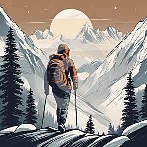 Digital Illustration Of A Mountain Climber