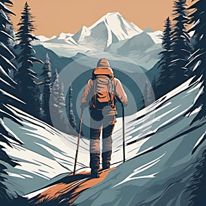 Digital Illustration Of A Mountain Climber