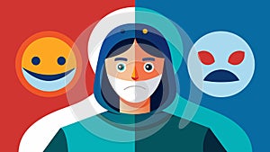 A digital illustration of a person wearing a mask with different emotions and personalities represented on each side