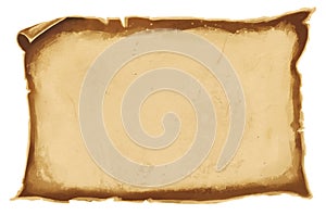 Digital illustration of a piece of old brown worn parchement paper. Ancient scroll.