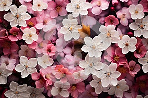 Digital illustration of pink cherry blossom, flowers blooming in summer, Generative AI