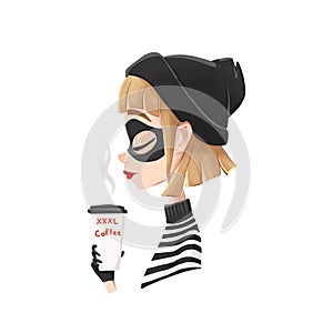 Profile of a robber girl and coffee