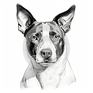 Digital Illustration: Realistic Portrait Drawing Of Basenji Dog