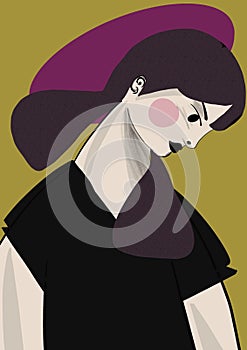 Digital illustration of a relaxed woman`s face, for stories, pop art style