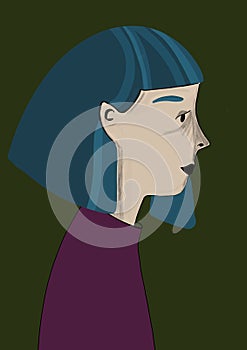 Digital illustration of a relaxed woman`s face, for stories, pop art style