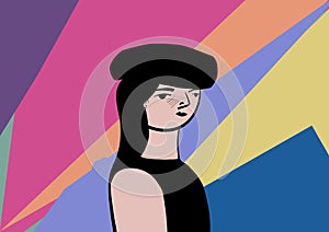 Digital illustration of a relaxed woman`s face, for stories, pop art style