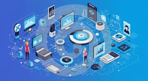 A digital illustration showcasing a conceptual network of interconnected technology
