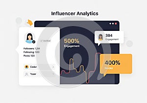 A digital illustration showcasing influencer analytics. The design