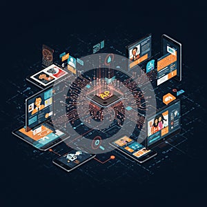 A digital illustration showcasing an interconnected network of