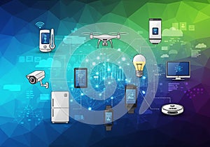 Digital illustration showcasing a network of interconnected smart