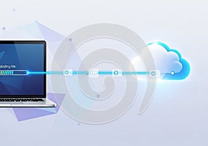 The image conveys the concept of cloud computing and data transfer