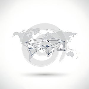 Global Network Connection Map with World Map and Data Links