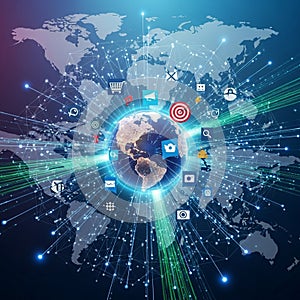 A digital illustration shows a globe