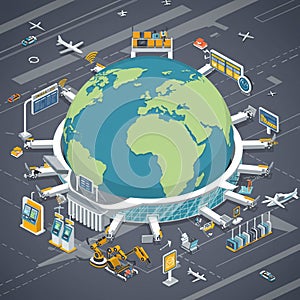 A digital illustration shows a large globe, representing Earth,