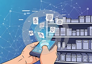 A digital illustration shows a person holding a smartphone, likely