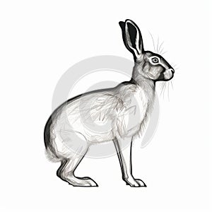 Digital Illustration Of A Slender Hare In Dark White And Light Black