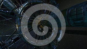 Digital illustration of a space station Close up