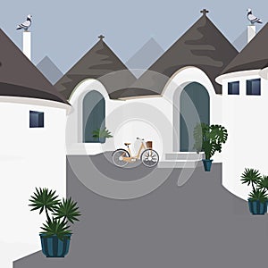 Digital illustration of a special white village in Italy.